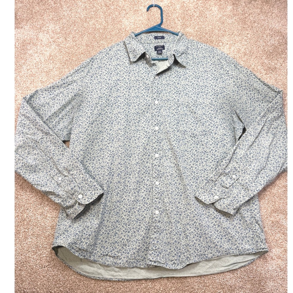 J.Crew Flex Washed Slim Fit Floral‎ Button Down Shirt Mens XXL Green Blue 2Xl